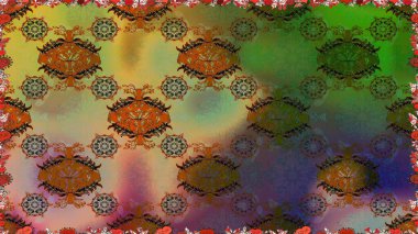 Raster Modaya uygun kumaş deseni. Renkli Bahar Temalı Kusursuz Arkaplan. Düz Çiçek Elementleri Tasarımı. Kahverengi renkli şirin çiçek deseni.