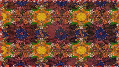 Renkli Bahar Temalı Kusursuz Arkaplan. Kahverengi renkli şirin çiçek deseni. Raster Modaya uygun kumaş deseni. Düz Çiçek Elementleri Tasarımı.