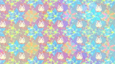 Raster illüstrasyonu. Yılbaşı kış tasarımı için renkli kar taneleri. Kar tanesi karalaması grafikleri elle çizilmiş.