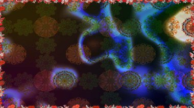 Çiçeksiz desenli nakış işlemeli gelincikler ve vadideki zambaklar. Tekstil tasarımı için kahverengi renkli geleneksel halk çiçekleri buketi.