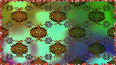 Çiçekli zambaklar kusursuz bir arka plan. Çiçek tasarımı için inanılmaz bir kolaj cenneti tarzı. Parlak çiçekli kolaj çiçekleri yeşil.