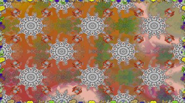 Düz Çiçek Elementleri Tasarımı. Kahverengi renkli çiçekler. Sevimli çiçek raster deseni. Renkli Bahar Teması Kusursuz Arkaplan.