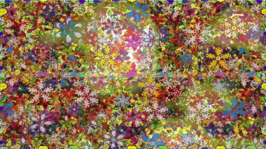 1950-1960 motifleri. Kahverengi üzerine kahverengi. Çiçekli ipek eşarp. Retro tekstil tasarım koleksiyonu. El çizimi çiçek elementleriyle soyut, dikişsiz raster deseni..