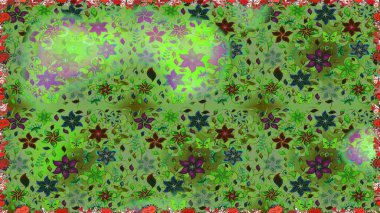 Raster illüstrasyonu. Kumaş, duvar kağıdı ve kağıt üzerine baskı yapmak için gelişen arka plan. Sevimli, pürüzsüz desenli, küçük çiçekli, klasik tarzda. Moda arka planında parlak buketler.