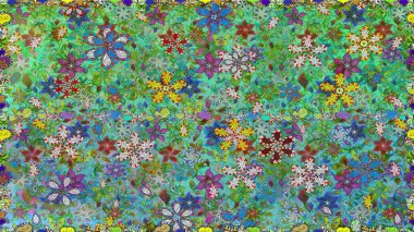 Raster deseni. Bahar çiçekleri dallı desen, yeşil renkler çiçekli siluet.