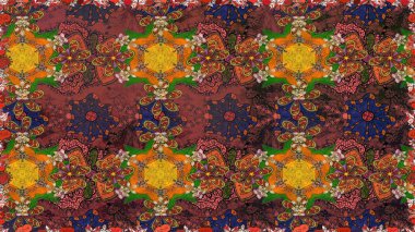 El çizimi çiçek unsurları olan soyut, dikişsiz raster deseni. 1950-1960 motifleri. Kahverengi üzerine kahverengi. Retro tekstil tasarım koleksiyonu. Çiçekli ipek eşarp..