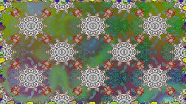 Tişörtsüz arka plan deseni. Yeşil renkli çiçekler. Tropik çiçekler.