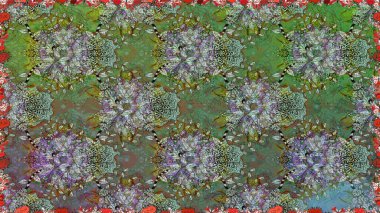 Şirin çiçekli kusursuz desen ve yeşil renkli yapraklar, suluboya çiçek deseni, duvar kağıdı, kart ya da kumaş için fayanslı. Raster illüstrasyonu.