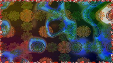 Raster illüstrasyonu. Çiçekli karalama şeklinde Raster çiçek deseni. Nazikçe, yaz çiçekleri kahverengi renklerde.