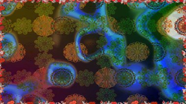 Raster illüstrasyonu. Çiçekli karalama şeklinde Raster çiçek deseni. Nazikçe, yaz çiçekleri kahverengi renklerde.