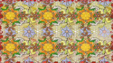 Düz çiçek öğeleri tasarım. Bahar Tema Dikişsiz desen arka plan rengi. Güzel kumaş deseni. Raster çizimde sorunsuz çiçek desenli.