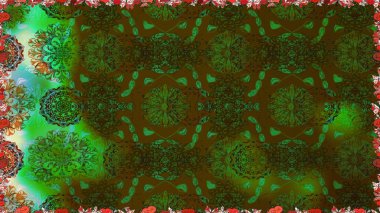 Duvar kağıdı, web sitesi arka planı, ambalaj kağıdı, davetiye, broşür, afiş veya web sitesi için kusursuz çiçek deseni kullanılabilir. Parlak elementlerin. El çizimi Raster illüstrasyonu.