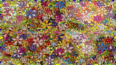 Raster illüstrasyonunda kusursuz çiçek deseni. Renkli Bahar Temalı Kusursuz Arkaplan. Kahverengi renkli çiçekler. Düz Çiçek Elementleri Tasarımı.