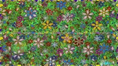 Yeşil renkli çiçekler. Çiçeksiz desenli arka plan. Tişört baskısı için çiçek boyama rasteriName.