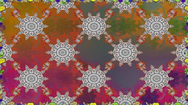 Raster illüstrasyonu. Kahverengi yapraklı yabani çiçekler. Kusursuz bir arka plan modeli. Suluboya, elle çizilmiş.