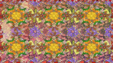 Kumaş, duvar kağıdı ve kağıt üzerine baskı yapmak için gelişen arka plan. Sevimli, pürüzsüz desenli, küçük çiçekli, klasik tarzda. Raster illüstrasyonu. Moda arka planında parlak buketler.