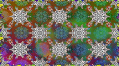 Düz Çiçek Elementleri Tasarımı. Süslü kumaş deseni. Raster illüstrasyonunda kusursuz çiçek deseni. Renkli Bahar Teması Kusursuz Arkaplan.