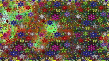 Bir sürü yeşil ve soyut çiçekli tropik, pürüzsüz bir desen. Varicologreen raster pürüzsüz çizim. Küçük çiçekte sevimli çiçek deseni var..