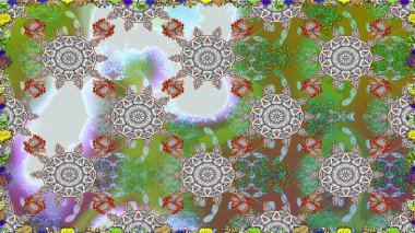 Kusursuz çiçek deseni. Raster illüstrasyonu. Raster illüstrasyonu. Gri renkli çiçekler. Asya tekstil tarzında.