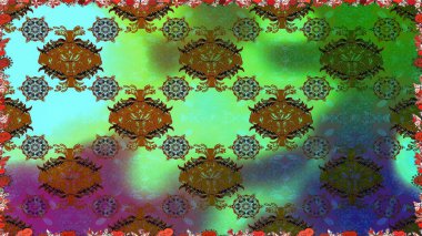 Yeşil renkte etnik çiçeklerle kusursuz bir desen. Raster Çiçek İllüstrasyonu güzel tekstil..