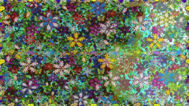 Raster illüstrasyonu. Çiçek buketleriyle klasik tarzda kusursuz desenler. Yeşil renklerde.