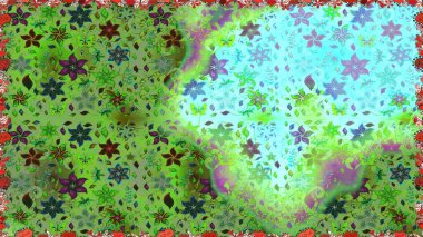 Raster deseni. Sanat, çiçeklere ilham verir ve arka plan bırakır. Karalama çiçekleri kusursuz desen. Yeşil el çizimi desen.