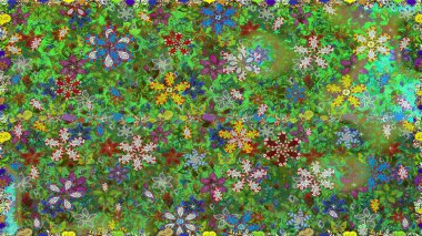 Raster illüstrasyonu. Kusursuz çiçek deseni. Yeşil renkli çiçekler. Raster illüstrasyonu. Asya tekstil tarzında.