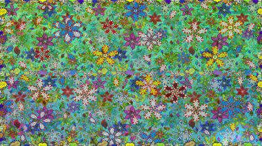 Raster illüstrasyonunda kusursuz çiçek deseni. Suluboya tarzında yeşil renkte çiçekler.