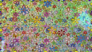 El çizimi. Çiçekli, yapraklı, çiçeksiz çiçek desenli. Raster illüstrasyonu.