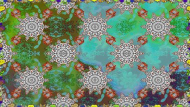 Yeşil renkler ve parlak çiçekler üzerinde soyut, pürüzsüz desen. Küçük çiçekte hoş bir çiçek deseni var. Çiçek elementli zarif raster dokusu..