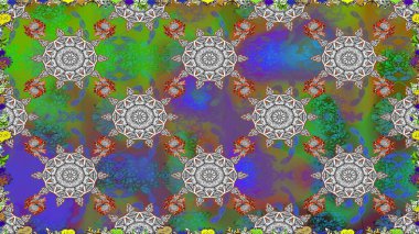 Çiçek deseni. Yeşil renkli çiçekler. Raster illüstrasyonu. Şatafatlı bahar bahçesi dokusu. Çiçekler yeşil renklerde pürüzsüz.