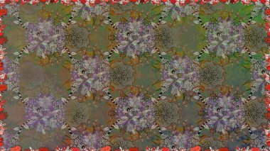 Çiçekler suluboya tarzında kahverengi renkte. Raster illüstrasyonunda kusursuz çiçek deseni.