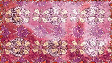 Pembe üzerine çiçekler. Suluboya, elle çizilmiş. Raster hisseleri. Kusursuz arkaplan deseni.