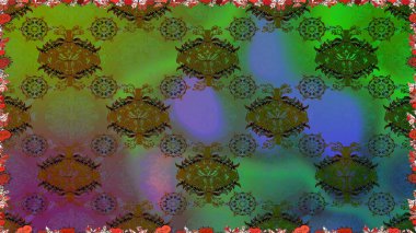 Raster illüstrasyonu. Kusursuz çiçek deseni duvar kâğıdı olarak kullanılabilir. Yeşil renkte çiçekler.