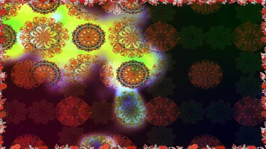 Raster illüstrasyonu. Asya tekstil tarzında. Düz Çiçek Elementleri Tasarımı. Güzel kumaş deseni. Renkli Bahar Temalı Kusursuz Arkaplan. Kusursuz çiçek deseni.