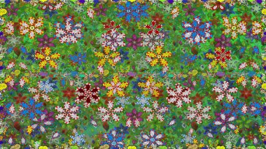 Soyut etnik raster kusursuz desen. Çiçekler. Vadinin yeşil renkli çiçekleri.