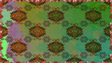 Yeşil kıvırcık çiçekler yeşil renkte şekillenir. Raster illüstrasyonu. Klasik çiçek tasarım elementleri.