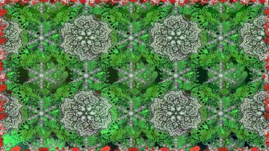 Suluboya, elle çizilmiş. Raster hisseleri. Çiçekler yeşile. Kusursuz arkaplan deseni.