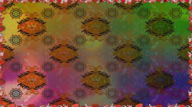 Renkli Bahar Temalı Kusursuz Arkaplan. Raster illüstrasyonu. Şirin çiçek elementleri. Kusursuz desenli, modaya uygun kumaş deseni. Düz Çiçek Elementleri Tasarımı.