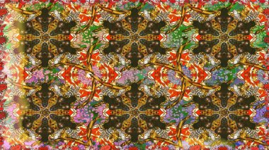 Altın rengi, kusursuz çizim. Senin tasarımın için, duvar kağıdı. Kahverengi renklerde altın çiçekli altın desenler. Raster geometrik arkaplanı.