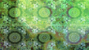 Yeşil renklerde, altın elementlerle kusursuz desen. Klasik klasik klasik arka plan. Geleneksel oryantasyon süsü. Kusursuz klasik raster altın desenli.