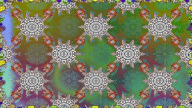 Kabile sanatı boho baskısı, klasik çiçek arkaplanı. Arkaplan dokusu, duvar kağıdı, yeşil renkli çiçek teması. Soyut etnik raster pürüzsüz desen.