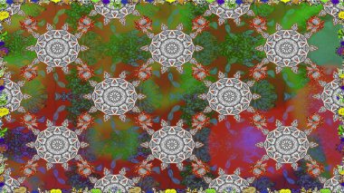 Kumaş desenli papatya çiçeği detayı. Yeşil renkte çiçekler.