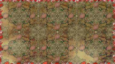 Kahverengi renkte çok kahverengi, zarif küçük çiçekler ve komik böcekler, raster desen, illüstrasyon.