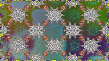 Raster suluboya çiçek deseni, narin çiçekler, yeşil çiçekler, tebrik kartı şablonu. Güzel kumaş deseni.