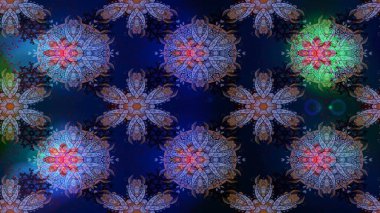 Kusursuz çiçek deseni. Raster illüstrasyonu. Mavi, siyah ve mor renkli Asya tekstili.