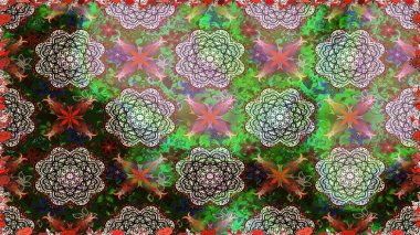 Hediye ambalaj kağıdı, tebrik kartları, posterler ve pankart tasarımı. Yeşil renkli çiçekler. Raster düz çiçekleri pürüzsüz desen.