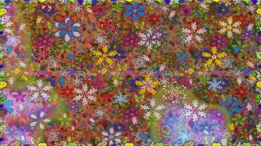 Çiçekli bahar çiçekleri. Motley illüstrasyonu. Küçük renkli çiçekler. Küçük çiçekte güzel bir desen. Moda baskıları için zarif bir şablon.