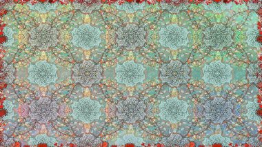 Raster Floral Illustration, Asyalı tekstil. Tarafsız renklerde etnik çiçeklerle kusursuz bir desen..