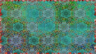 Raster suluboya çiçek deseni, narin çiçekler, yeşil çiçekler, tebrik kartı şablonu. Güzel kumaş deseni.